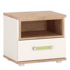 Bedside Table - DISNEY 1 Drawer Nightstand Light Oak and White Lemon Hadles 45.6cm