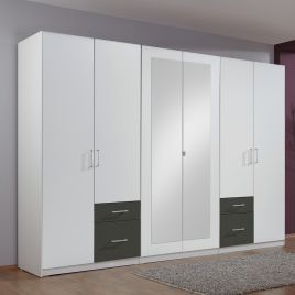 FRESCO 6 Door Wardrobe White and Graphite - 270cm
