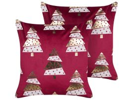 Santa's Wish Velvet Cushions Christmas Tree Pattern 45 x 45 cm - Red