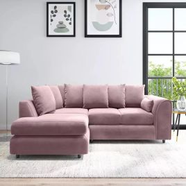 DELANO Plush Velvet 4 Seater L Shaped Scatterback Corner Sofa - Pink, Left Hand Facing