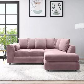 DELANO Plush Velvet 4 Seater L Shaped Scatterback Corner Sofa - Pink, Right Hand Facing