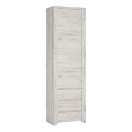 Angel Tall Narrow One Door 3 Drawer Narrow Cupboard - White Craft Oak