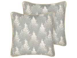 Joyful Night Set of 2 Cotton Cushions Christmas Tree Pattern 45 x 45 cm - Grey
