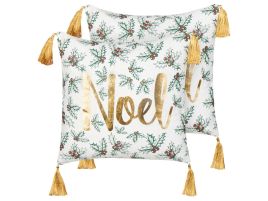 Zamia Set of 2 Cotton Cushions Christmas Motif 45 x 45 cm - White and Gold