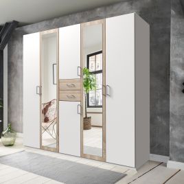 DAKAR 5 Door Mirrored Wardrobe White and Oak - 225cm