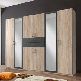 DAKAR 6 Door Mirrored Wardrobe Oak and Graphite - 270cm