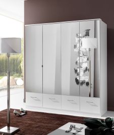 INAGU 4 Door Mirrored Wardrobe with 4 Drawers White - 180cm