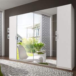 LANTAU 4 Door Mirrored Sliding Wardrobe White - 227cm