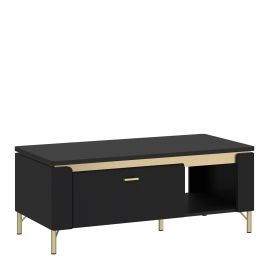 Coffee Table - GENOA 1 Drawer Coffee Table Black Matt and Gold 110.4cm