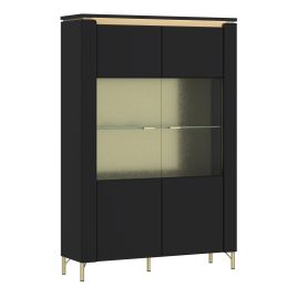 Display Cabinet - GENOA 2 Door Cabinet Black Matt and Gold 110.4cm