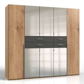 DENMARK 5 Door Mirrored Wardrobe Finish Oak and Graphite - 225cm