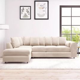 DELANO Plush Velvet Large 5 Seater L Shaped Scatterback Corner Sofa - Cream, Left Hand Facing