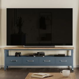 Ransley Oak Parquet Top Large Widescreen Television Cabinet with 3 Drawers - Blue