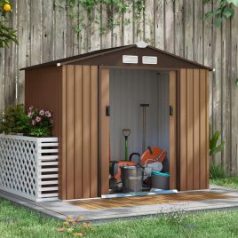 7 x 4 ft Lockable Garden Shed Large Patio Roofed Tool Metal Storage Building Foundation Sheds Box Outdoor Furniture, Yellow