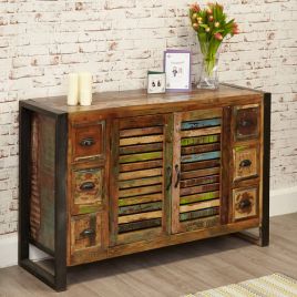 Laura Chic Reclaimed Wood 2 Door Sideboard with 6 Drawer - Natural Wood