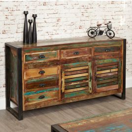 Laura Chic Reclaimed Wood 2 Door Large Sideboard with 6 Drawer - Natural Wood
