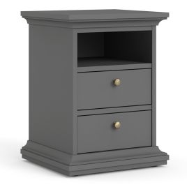 Bedside Table - PARIS 2 Drawer Nightstand Matt Grey 43.6cm