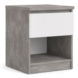 Bedside Table - NAIA 1 Drawer Nightstand Grey and White High Gloss 40.4cm