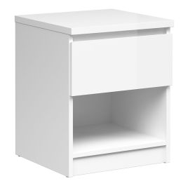 Bedside Table - NAIA 1 Drawer Nightstand White High Gloss 40.4cm