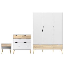 OSSETT 3 Door Wardrobe Set 3 Piece - White and Oak