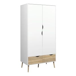 OSSETT 2 Door Kids Wardrobe with 2 Drawers White and Oak - 98.6cm