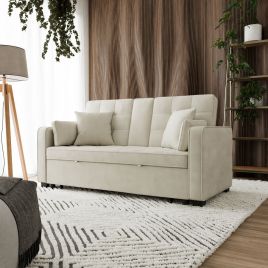 FARLOWE Fabric 2 Seater Sofa Bed - Cream