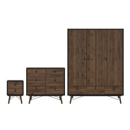 RYTON 3 Door Wardrobe Set 3 Piece - Matt Black and Walnut