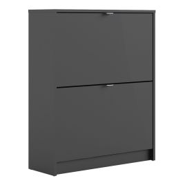 Shoe cabinet  w. 2 tilting doors and 2 layers - Matt Black