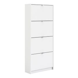 Shoe cabinet w. 4 tilting doors and 2 layers - White