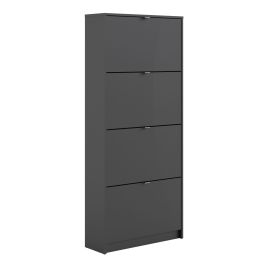 Shoe cabinet  w. 4 tilting doors and 2 layers - Matt Black
