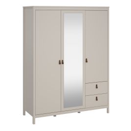 BURNLEY 3 Door Mirrored Wardrobe with 2 Drawers Beige - 150cm