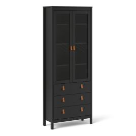 Barcelona China cabinet 2 doors w/glass + 3 drawers in Matt Black - Matt Black