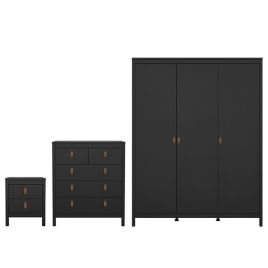 BURNLEY 3 Door Wardrobe Set 3 Piece - Matt Black