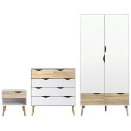 OSSETT 2 Door Wardrobe Set 3 Piece - White and Oak