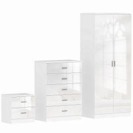 YOLWA 2 Door Wardrobe Set 3 Piece - White Gloss