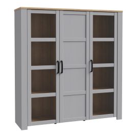Karen Riviera Oak Top 3 Door Large Display Cabinet - Grey