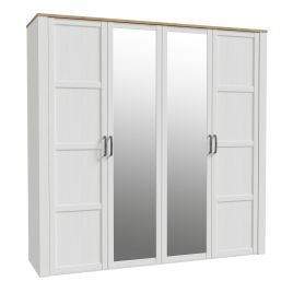 BUENOS 4 Doors Mirrored Wardrobe White and Oak - 216cm