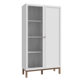 WOFUS Display Cabinet with 1 Door and  1 Glass Door in Light Grey and Oak