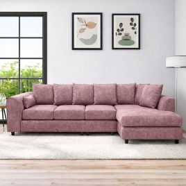 LORVANI Fabric Large 5 Seater L Shaped Scatterback Corner Sofa - Pink, Right Hand Facing