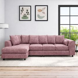 LORVANI Fabric Large 5 Seater L Shaped Scatterback Corner Sofa - Pink, Left Hand Facing