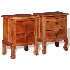 Bedside Table - Helena 2 Piece Nightstand Brown 40cm