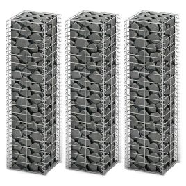 Gabion Set 3 pcs Galvanised Wire 25 x 25 x 100 cm
