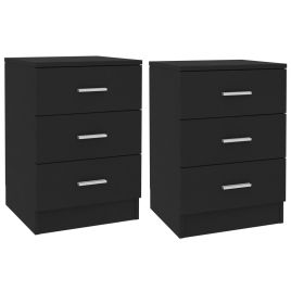 Bedside Table - HERON 2 Piece Nightstand Black 38cm