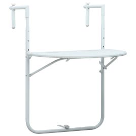 Hanging Balcony Table White 60x64x83.5 cm Plastic Rattan Look