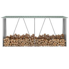 Garden Log Storage Shed Galvanised Steel 330x84x152 cm Green