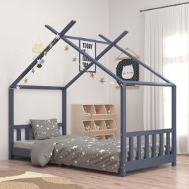 Kids Bed Frame Grey Solid Pine Wood 90x200cm