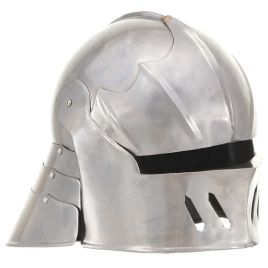 LARP Medieval Knight Helmet Replica - Antique Silver Steel Halloween Costume Prop