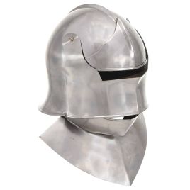 LARP Medieval Knight Helmet Replica - Antique Silver Steel Halloween Costume Prop