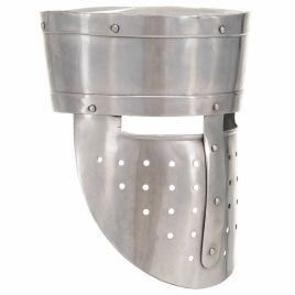 LARP Medieval Knight Helmet Replica - Antique Silver Steel Halloween Costume Prop