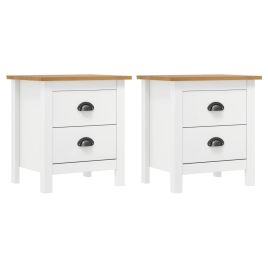 Bedside Table - DURHAM Mac 2 Piece Nightstand White and Honey Brown 46cm